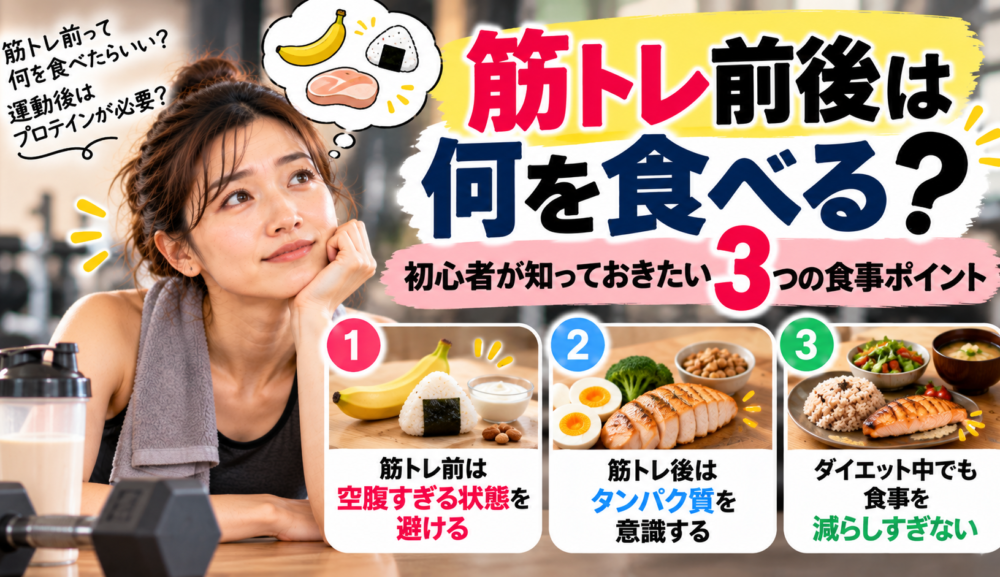 【筋トレ前後は何を食べる？】初心者が知っておきたい3つの食事ポイント｜明石・魚住GSGYM