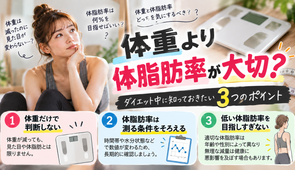 【体重より体脂肪率が大切？】ダイエット中に知っておきたい3つのポイント｜明石・魚住GSGYM