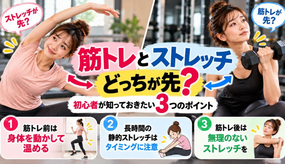 【筋トレとストレッチはどっちが先？】初心者が知っておきたい3つのポイント｜明石・魚住GSGYM